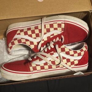 Vans Red and Cream Checkered Sneakers